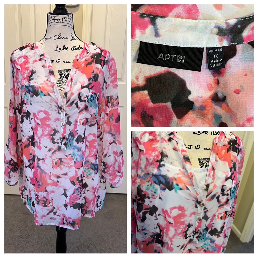 Apt 9 1X Pink Floral Blouse with cami NWOT
